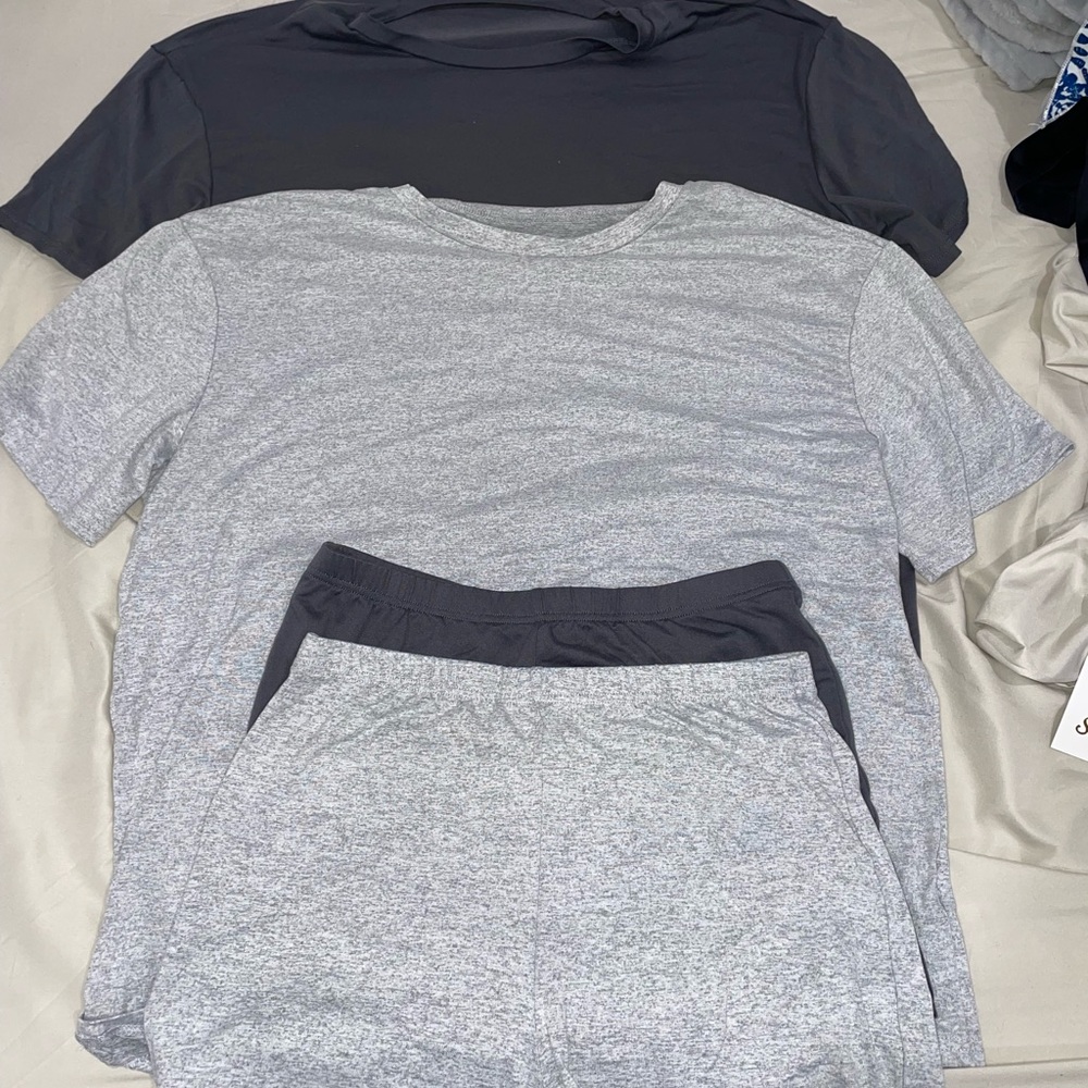 SHEIN Heather Gray and Dark Gray           Tee & Shorts 2 pack sets
